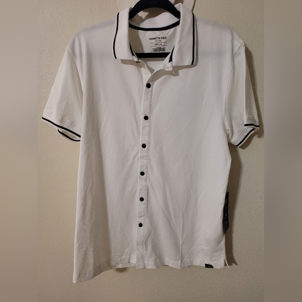Kenneth Cole White Polo Shirt M New